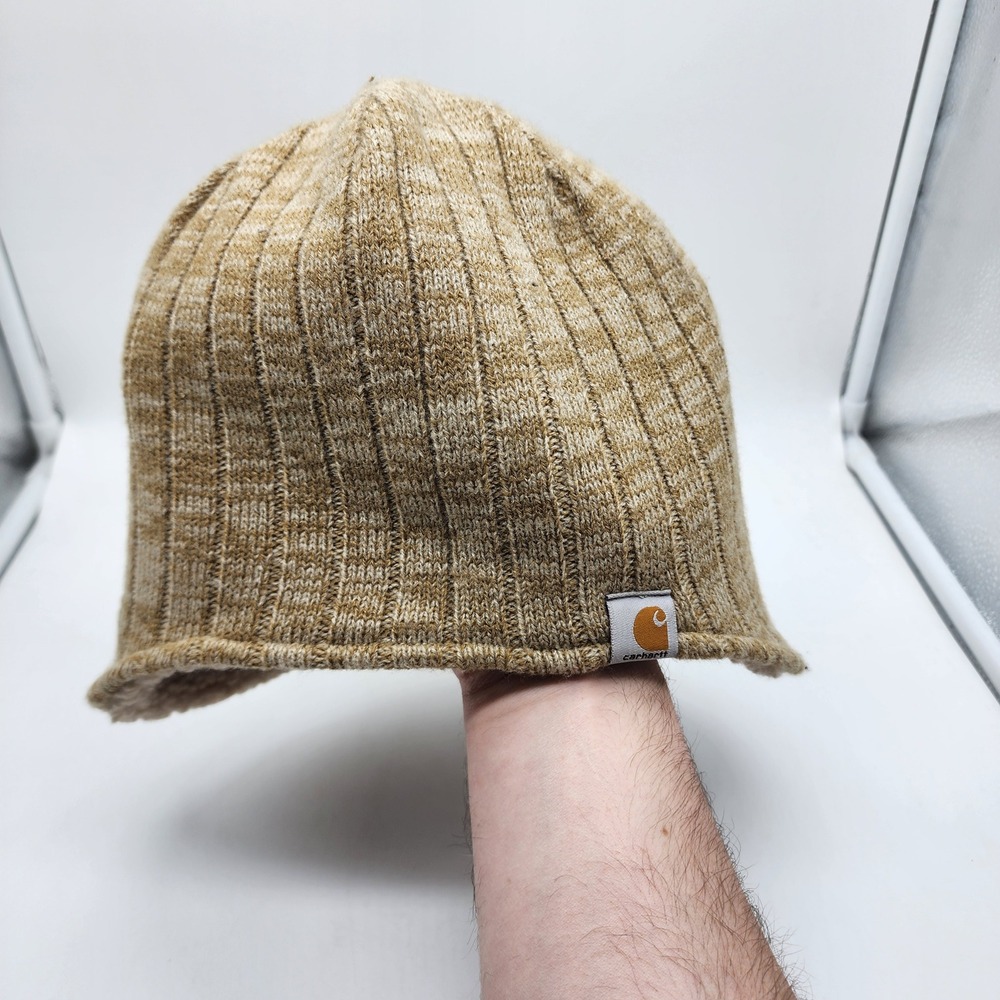 Carhartt Marled Ear Flap Beanie Hat Unisex Tan Acrylic Fleece Lined Winter
